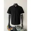 Camisa Polo Falsa de Dos Piezas para Hombre de Diseñador, Camiseta Versátil de Solapa de Alta Gama, Mangas Cortas en Contraste para Deportes y Ocio de Verano