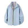 Chaqueta de retazos a cuadros retro americana, unisex, adecuada para primavera y otoño, elegante y sofisticada, con cuello de solapa, estilo chaqueta de béisbol holgada para parejas
