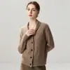 30% caxemira, 70% lã, malha de 357 agulhas, design de gola redonda alta (apple-collar), cardigã de abertura frontal, jaqueta de tricô feminina com decote V