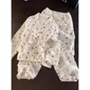 Pijama dulce con estampado de corazones para mujer, nuevo estilo de otoño, talla grande, manga larga, estilo cárdigan, conjunto de ropa para el hogar de corte holgado, se puede usar para salir