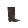 Botines de piel para mujer con tacón oculto, nuevo estilo 2026, bota retro de pierna ancha, punta cuadrada, botas de montar a media pantorrilla
