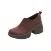 Zapatos de Mujer Retro Estilo Británico de Gamuza con Punta Redonda y Tacón Grueso, Simples y Versátiles para el Trabajo, Mocasines sin Cordones, Zapatos Pequeños de Cuero para Mujer