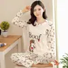Pantalones largos con estampado de explosiones transfronterizas, cuello redondo, dibujos animados lindos, traje de pijama para mujer, ropa de casa, se puede usar afuera