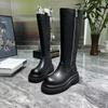 Botas Martin de couro genuíno femininas com zíper e plataforma de fundo grosso de 6 cm, botas de motocicleta para pessoas pequenas com joelhos grossos e pernas grossas, botas de menina gordinha