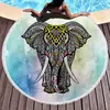 Toalha de Praia Redonda Mandala Psodélica Elefante Microfibra com Franjas Tapete de Praia Estampado Yuezhe