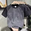 2026 Verano Nueva Moda Bloque de Color Cuello Redondo Manga Corta Tie-Dye Casual Versátil Manga Media Camiseta para Hombre Letra Acero Estampado