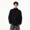 Suéter Pulóver de Cuello Alto con Diseño de Botones Irregulares para Otoño e Invierno para Hombre, Marca Trendy Estilo Coreano, Top de Punto Fresco y Relajado