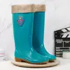 Botas de chuva de cano alto para mulheres, sapatos impermeáveis da moda, botas de chuva longas, sapatos de borracha antiderrapantes para cozinha, cobre-sapatos de trabalho, de altura média