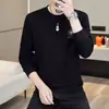 Moletom Masculino Khaki Novo Primavera e Outono 2026 Transfronteiriço, Algodão Puro, Padrão Sutil, Gola Redonda, Camiseta de Manga Longa Top para Homens