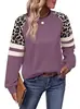 Sudadera cruzada europea y americana para mujer, estampado de leopardo, bloques de color, manga larga, corte holgado, nuevo jersey de cuello redondo para primavera y otoño