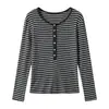 Top de camada base em lã de acetato de liocel para mulheres, outono e inverno, gola redonda, meia-plaquete abotoada, suéter de malha slim-fit, top de manga longa