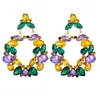 Moda Europeia e Americana Brincos de Guirlanda Quadrados Coloridos com Diamantes Exagerados para Mulheres Brincos de Strass Coloridos Mistos Retrô Franceses Brincos
