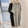 Vestido Camiseta Estampado Midi Soltinho Estilo Coreano para Meninas Cheinhas Tamanho Extra Grande Acima do Joelho Tendência de Verão