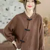 Nova camisa de manga comprida de algodão e linho com gola alta estilo chinês, abotoada, moda feminina, nova coleção primavera/outono, versátil e casual, exala elegância