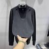 Suéter de cuello alto con media cremallera, manga larga, camiseta base de terciopelo de doble cara para mujer, nuevo otoño e invierno 2024, top suéter combinable