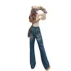 Jeans de Cintura Alta Vintage Ins Pierna Ancha Ajustados para Mujer 2023 Nuevos Estilo Americano Chica Popular Ajustados Ajustados Pantalones Acampanados