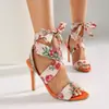 2026 Nuevo Modelo Comercio Exterior Transfronterizo Estación Independiente Suministro Sandalias de Tacón Alto Peep-Toe Estampado Floral Talla Grande para Mujer