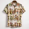 Moda Masculina Linho Padrão Tartaruga Verão Impressão 3D Respirável Manga Curta Camisa Top Camisa de Verão Gola