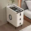 Mesa de noche pequeña de madera maciza ultraestrecha Fengqinyu Gabinete de noche multifuncional inteligente con carga inalámbrica, moderno, simple, de lujo ligero