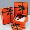 Caja de Regalo Naranja con Tapa y Base, Caja de Regalo con Lazo para San Valentín, Caja Vacía de Recuerdo, Caja de Regalo de Cumpleaños, Caja de Regalo de Alta Gama