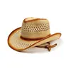 Sombrero de Paja de Vaquero Occidental Estilo Étnico Retro Sombrero de Jazz Europeo y Americano Sombrero Casual para Viajes al Aire Libre en la Pradera Sombrero de Ala Curva Moderno