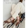 Zapatos Mary Jane de piel de oveja estilo coreano 2025 Primavera Nuevo Tacón Grueso Tacón Medio Punta Redonda Cuero Genuino Completo Zapatos de Un Botón para Mujer