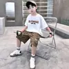 Traje de Vestir de Verano para Niños Verano 2025 Nuevo Conjunto de Dos Piezas de Manga Corta para Niños Niños Grandes Guapo Moda Coreana