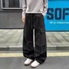 Pantalones Cargo Rectos Desgastados de Calle Americana para Hombre con Múltiples Bolsillos de Algodón Puro Lavado Pantalones Casuales para Hombre Pantalones de Paracaidista de Hoja Curva