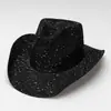 Novo Chapéu de Cowboy Ocidental com Lantejoulas Europeu e Americano Chapéu de Jazz Retrô com Lantejoulas Chapéu para Homens e Mulheres Vazado e Respirável