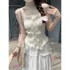 Verão Novo Design Renda Costurada Sem Mangas Colete Suspensório Feminino Verão Pura Desejo Emagrecedor Versátil Estilo Curto