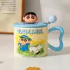Caneca do Shin-Chan Copo de Cerâmica com Canudo para Casa Copo de Suco Estudante Prático Presente de Aniversário Copo para Casal Feminino