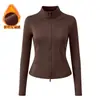 Conjunto de Dos Piezas para Mujer de Primavera y Otoño para Fitness Yoga, Top de Manga Larga con Cremallera y Cuello Alto, Pantalones de Yoga Ajustados de Cintura Alta, Conjunto Deportivo para Mujer