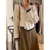 NUNBAI Suéter Abrigo de Punto Suave y Cera Color de Contraste para Mujer Otoño e Invierno Nuevo Casual Hebilla Rosa Top de Punto Holgado
