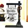 Rzp Biblioteca Assombrada Placa Decorativa de Madeira Canto do Livro Gótico Assustador Presente para Amantes de Livros