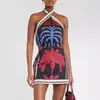 Vestido de playa con estampado de cuello colgante sexy de verano europeo y americano de estación independiente transfronteriza 2024