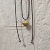Colar de Coração Escovado Igual ao de Blogueira Coreana para Mulheres Estilo Ins Cool Corrente Longa para Moletom Corrente Simples de Corda Preta para Suéter