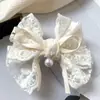 Pasador de Pelo con Lazo de Perlas y Encaje Estilo Hada Femenino Ballet Accesorios Avanzados para el Cabello Estilo Fresco Dulce Pasador de Pato
