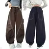 Pantalones Cargo para Niñas 2026 Nueva Moda Primavera y Otoño Estilo Coreano Holgados Curvos para Niños Mayores