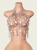Cadena Corporal Metálica Nueva para Mujer Europea y Americana Amazon Sexy Spice Girl Malla Hueca Colgante de Concha Cadena de Sujetador Top