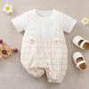 Mameluco de verano para bebé de manga corta con estilo ins para bebé, delgado, caqui, ropa de escalada para niños, actividades por tiempo limitado, directo de fábrica Q