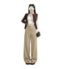 Calça de Terno Feminina Três Botões Estilo Old Money, Primavera/Verão Cintura Alta Solta Emagrecedora Wide Leg