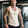 Camiseta sin mangas de algodón blanco vintage para gimnasio para hombre, Camiseta interior acanalada de peso pesado para deportes