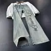 Jeans estampados com padrão de raio estilo chinês moderno para homens, estiloso e legal, estilo American high street, perna reta, levemente alargado, calças de perna curva