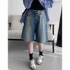 Jeans de pierna ancha retro americanos para mujer, nuevo estilo verano 2026, de cintura alta, holgados, adelgazantes, shorts de pierna recta versátiles