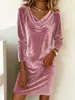 2026 Ropa de Mujer de Terciopelo con Mangas Largas, Elegante, Color Sólido, Sexy, Vestido Nuevo de Primavera y Otoño, Transfronterizo Europeo y Americano Amazon