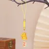Llavero Colgante de Cuentas Rompecabezas Paz y Alegría Gato de la Fortuna Cerámico Llavero con Cascabel DIY Anillo de Metal Decoración para Colgar en el Coche