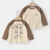 Camiseta Raglan de Manga Longa Estampada Estilo Coreano AINI Kids 7A Antibacteriana para Meninos Roupa Infantil Primavera e Outono Bebê 7A Antibacteriana
