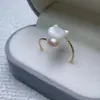 Anillo de Perla de Agua Dulce Relleno de Oro para Mujer Anillo Gourmet Europeo Transfronterizo Ajuste de Abertura Cuentas de Arroz Rosa Morado Anillo de Cola Pequeño Venta al por Mayor