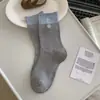 Calcetines de Punto con Bordado de Corazón Estilo Coreano para Mujer, Calcetines Holgados para Primavera y Otoño, Calcetines sin Costuras de Bloques de Color a Media Pantorrilla, Calcetines de Algodón Grises para Mujer