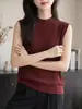 Nuevo chaleco de punto fino sin mangas con cuello medio para mujer, corte ajustado con botones, top interior tipo camisola texturizado